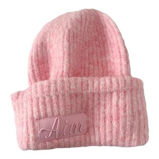 2025新款大头围毛线帽子女春秋季显脸小针织帽粉色保暖护耳冷帽男