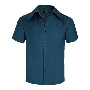 PUBLIC RADIO | 90S加州地勤关刀领双口袋复古衬衫短袖重磅修身款