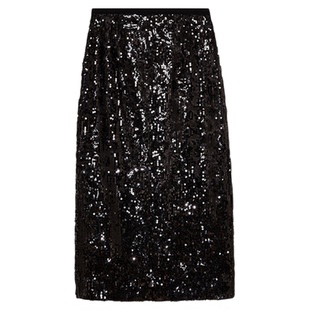 水云间黑色亮片开叉半身裙女高腰H型中长款礼裙子晚宴演出2025秋