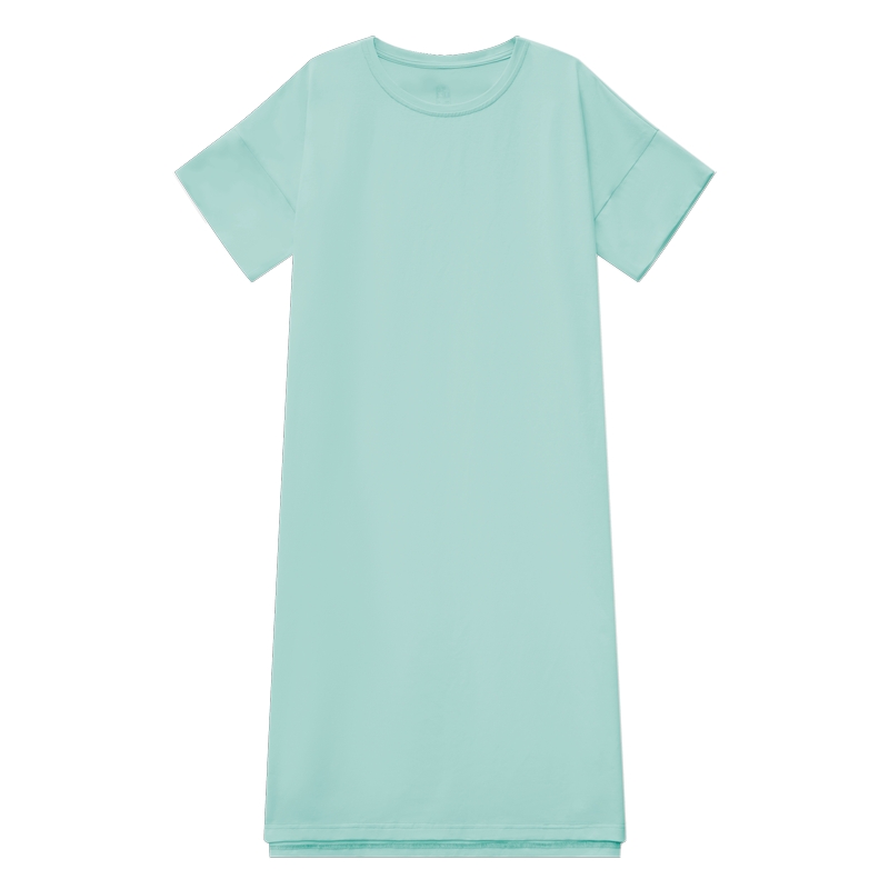 殳十原创设计 T恤连衣裙女纯棉气质宽松圆领开衩大码蓬松2024松弛