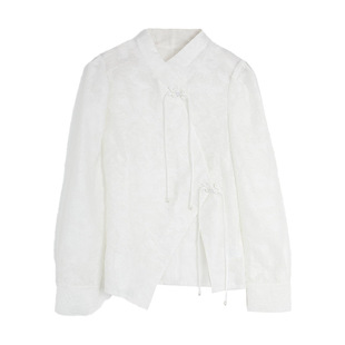 西町村屋新中式衬衫女装百搭春季新款国风提花长袖小衫AA9111003