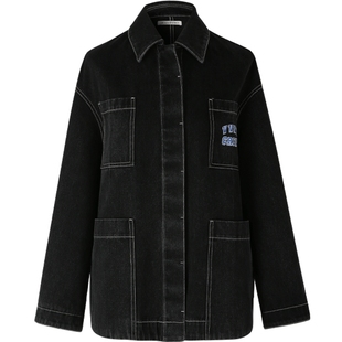 【早春新品】IIIVIVINIKO薇薏蔻复古个性字母绣廓形工装牛仔外套