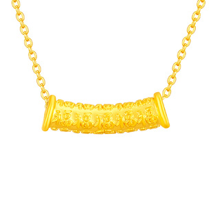 水贝黄金官方旗舰店足金999小万福弯管吊坠项链纯金送女友礼物