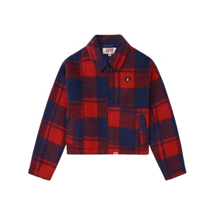 APEE女装秋冬心型刺绣小徽章格纹翻领夹克外套F110A5P