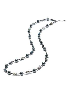 Idokawa黑水晶猫咪珍珠项链女