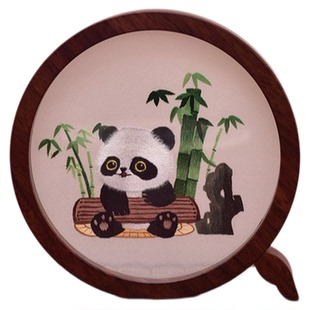 苏绣摆台手工双面绣摆件家居创意礼品生日礼物熊猫办公摆台送老外