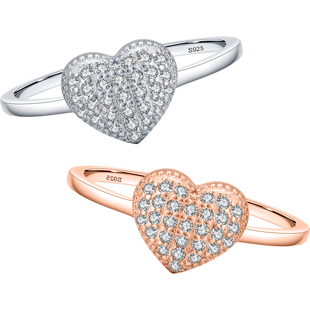 MODIAN s925纯银微镶满钻爱心戒指耳钉简约小众轻奢心形套装饰品