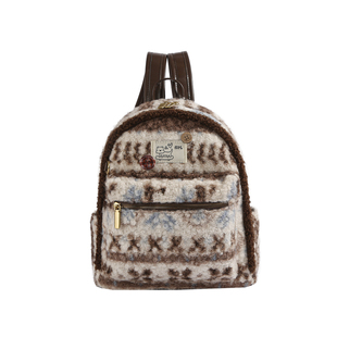 费尔岛风可爱毛呢双肩包女2026新款潮时尚毛绒学生书包大容量背包