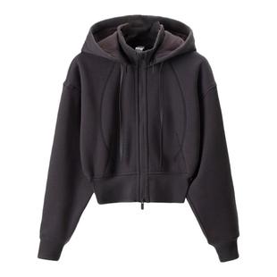 luqi lulu秋冬PlushFleece女拉绒短双拉链保暖休闲运动连帽外套女