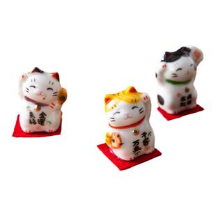 迷你三件套陶瓷招财祈福猫 千客万来车载摆件工艺品摆件卡通小猫