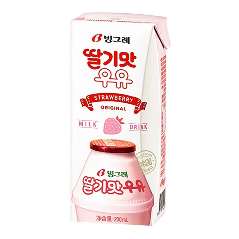 韩国进口宾格瑞香蕉味草莓哈密瓜牛奶饮料休闲含乳饮品200ml