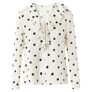 朗姿波点荷叶边v领提花衬衫高级感气质通勤上衣2025年秋季新款女