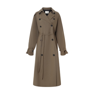 LYNEE 100%高支绵羊毛宽松大翻领连肩袖气质风衣外套女