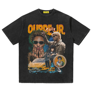 摇滚计划黄蜂乌布雷印花美式嘻哈重磅高街复古T恤男篮球衣潮牌男