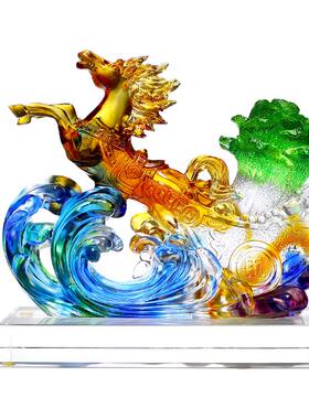 琉璃生肖马到成功白菜招财摆件