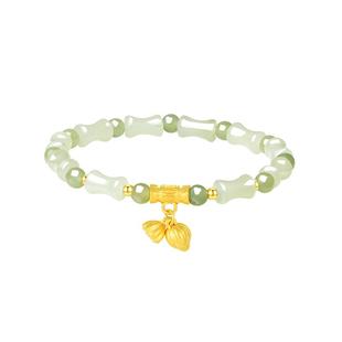 周大生黄金和田玉手串女款竹节葫芦硬金福牌手链送女友新年礼物