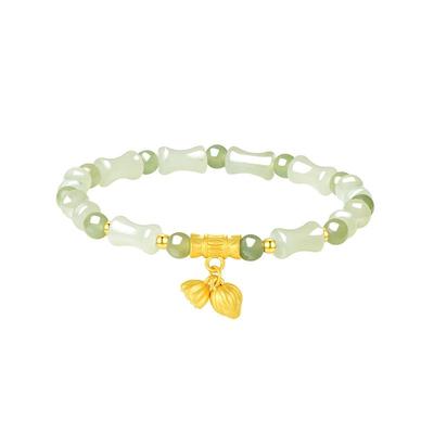 周大生黄金手串女款和田玉竹节