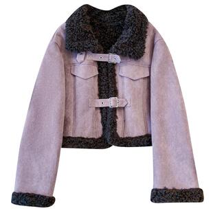 今年流行爆款麂皮羊羔绒皮毛一体加绒加厚外套女短款2025初冬新款