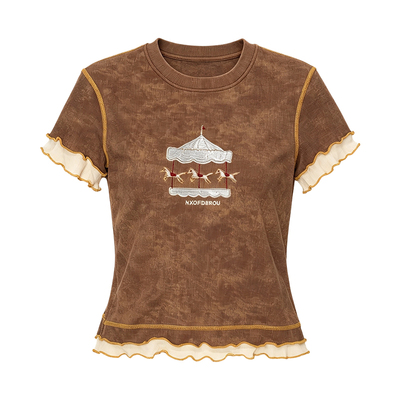 假两件修身印花短袖美式T恤夏季