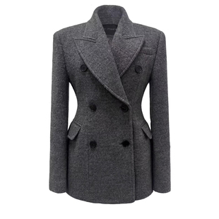 2025冬季新款韩版显瘦收腰时尚加厚毛呢外套女减龄双排扣呢子大衣