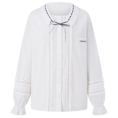 HERLIAN 2026年春夏新品高台式翻领撞色丝带女士长袖衬衫