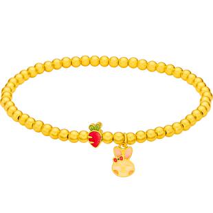 明牌珠宝t古法黄金生肖手链 福兔兔金珠手串足金手饰AFK0246