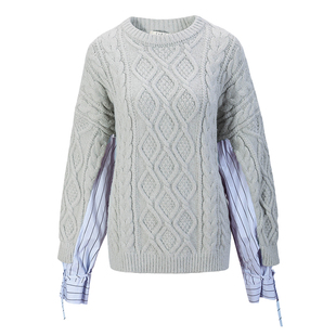 CUBIC巴斯雪景 拼接设计宽松版型绞花套头针织毛衣