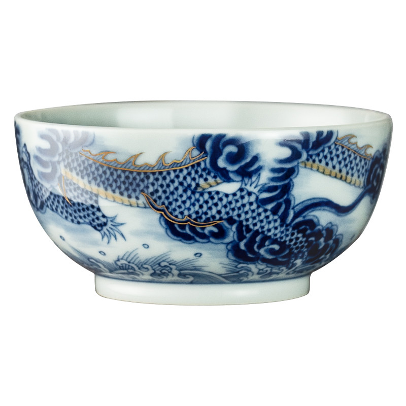 仿古青花描金霸龙主人杯