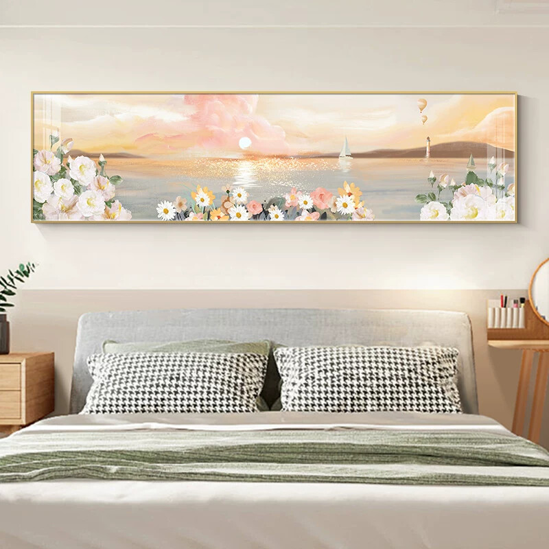 花卉海边风景卧室画床头装饰画温馨治愈房间挂画高级横幅主卧壁画