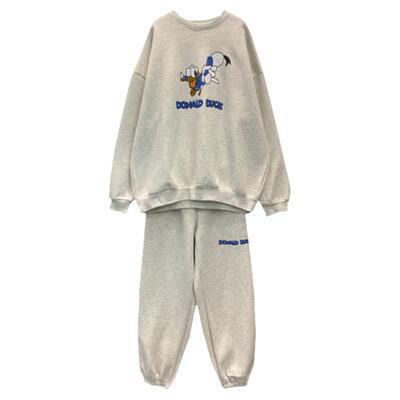 卡通米奇宽松加绒卫衣哈伦裤套装