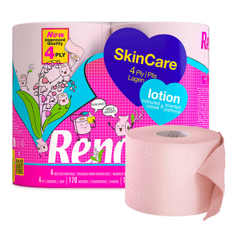 Renova葡萄牙樱花粉色乳香卷纸4卷有芯卷筒纸卫生间面巾纸
