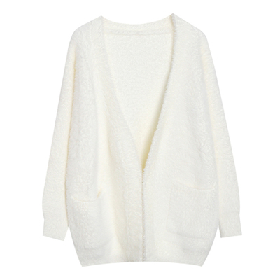 慵懒风水貂绒毛衣开衫外套中长款