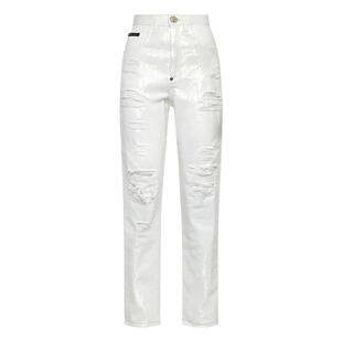 PHILIPP PLEIN 女士亮片破洞牛仔裤