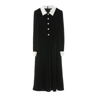 朗姿高级感复古收腰丝绒衬衫裙法式显瘦通勤连衣裙2024年冬季新款