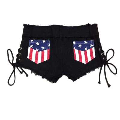夏季新款带绳贴布低腰热裤短裤