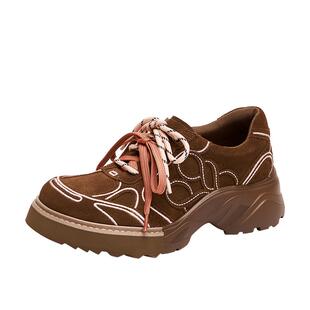 【下拉领券】真美诗曲奇双拼美式复古双拼增高厚底户外休闲鞋女