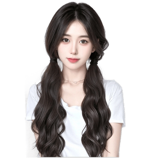 马尾假发辫子女长发绑带式低扎双马尾仿真发新中式自然微卷假马尾