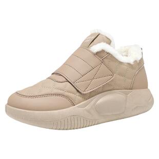 大码41一43加绒运动鞋女款冬季真皮厚底雪地靴魔术贴防滑孕妇棉鞋