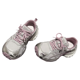 5CM增高~真皮拼接厚底液态老爹鞋配堆堆袜休闲鞋女运动鞋学生女鞋