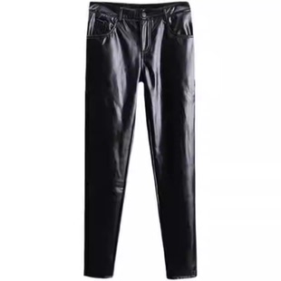 男士防风防水秋冬抗寒保暖弹力紧身黑色耐磨皮裤摩托骑行小脚长裤