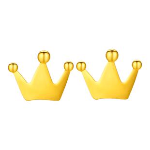 百泰小皇冠黄金耳钉足金999耳饰养耳棒金耳坠三角几何时尚耳棍