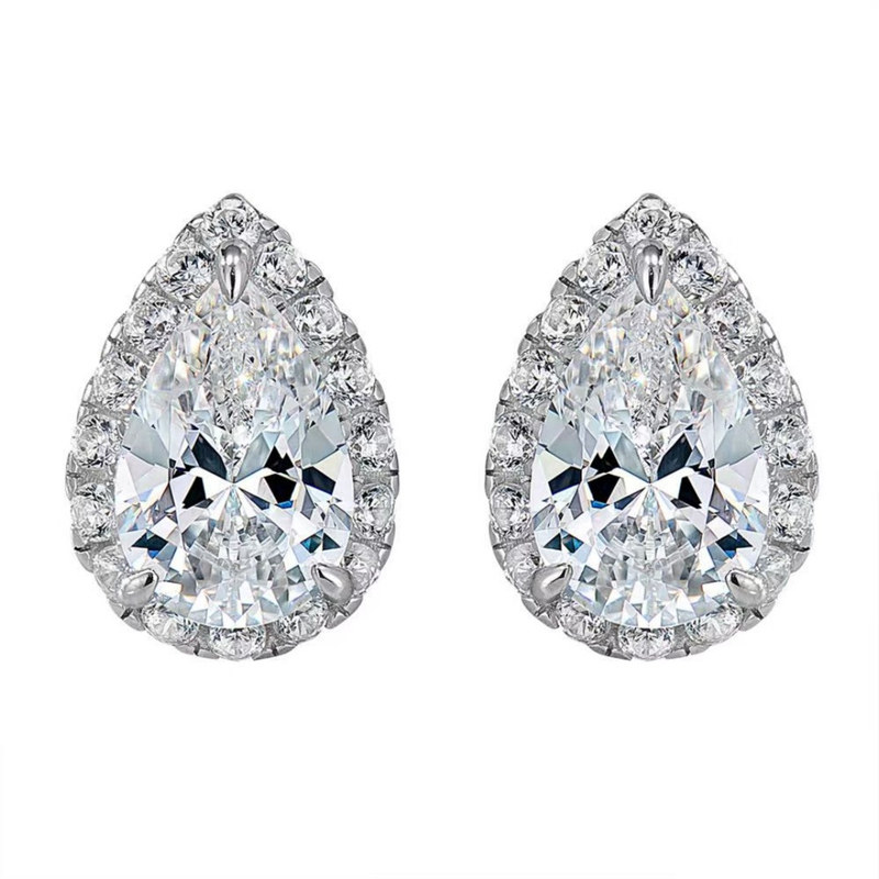 简约围镶镶钻水滴钻石耳环女纯银