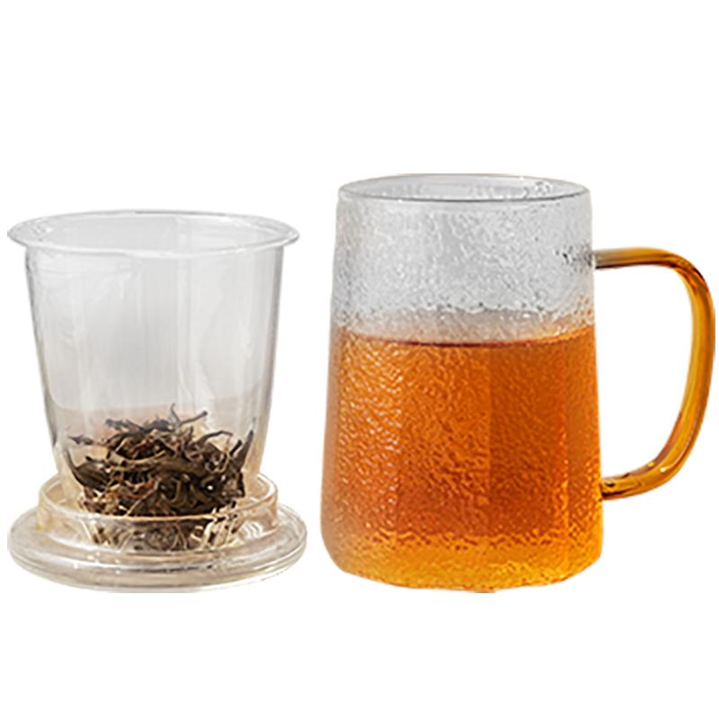 雅集茶水分离锤纹高硼硅中式茶杯
