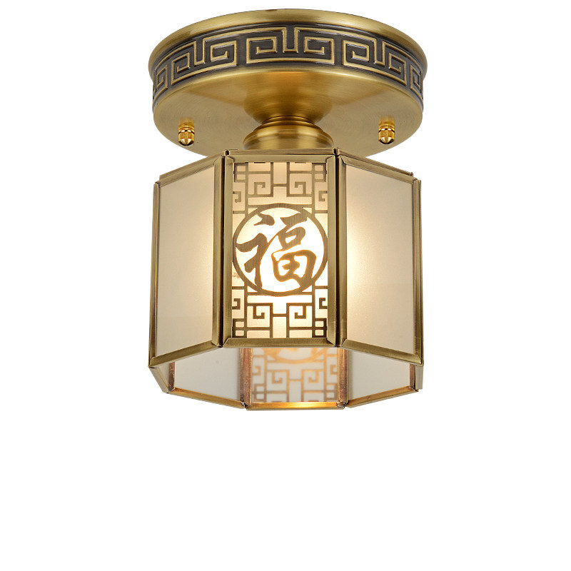 新中式玄关全铜吸顶灯 过道灯具中国风门厅走廊灯 创意阳台小吊灯