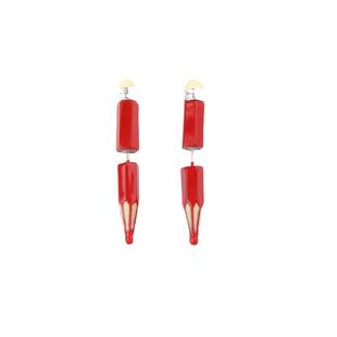 趣味个性夸张油滴红色925银铅笔耳钉小众设计感原宿风耳饰耳坠