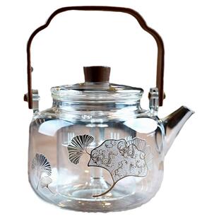 北大史玻璃提梁壶耐热煮茶壶双内胆蒸煮两用一体壶+猫二代电陶炉