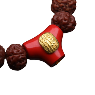 天然保真朱砂三角三通镶嵌双面五条经文佛头金刚菩提108长串配饰