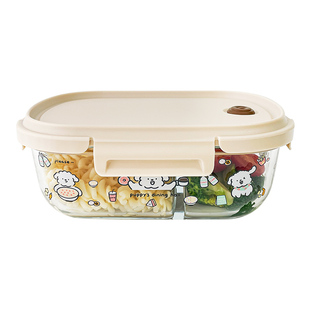 耐高温玻璃饭盒可微波炉加热餐盒上班族带饭便当盒密封分隔保鲜盒