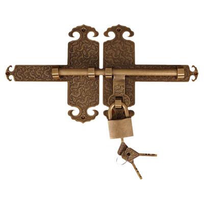 茗龙铜艺仿古黄铜刻花插销防氧化