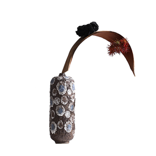 花小只 中古风陶瓷圆柱手工花艺飞与 样板间茶几酒店会所摆件